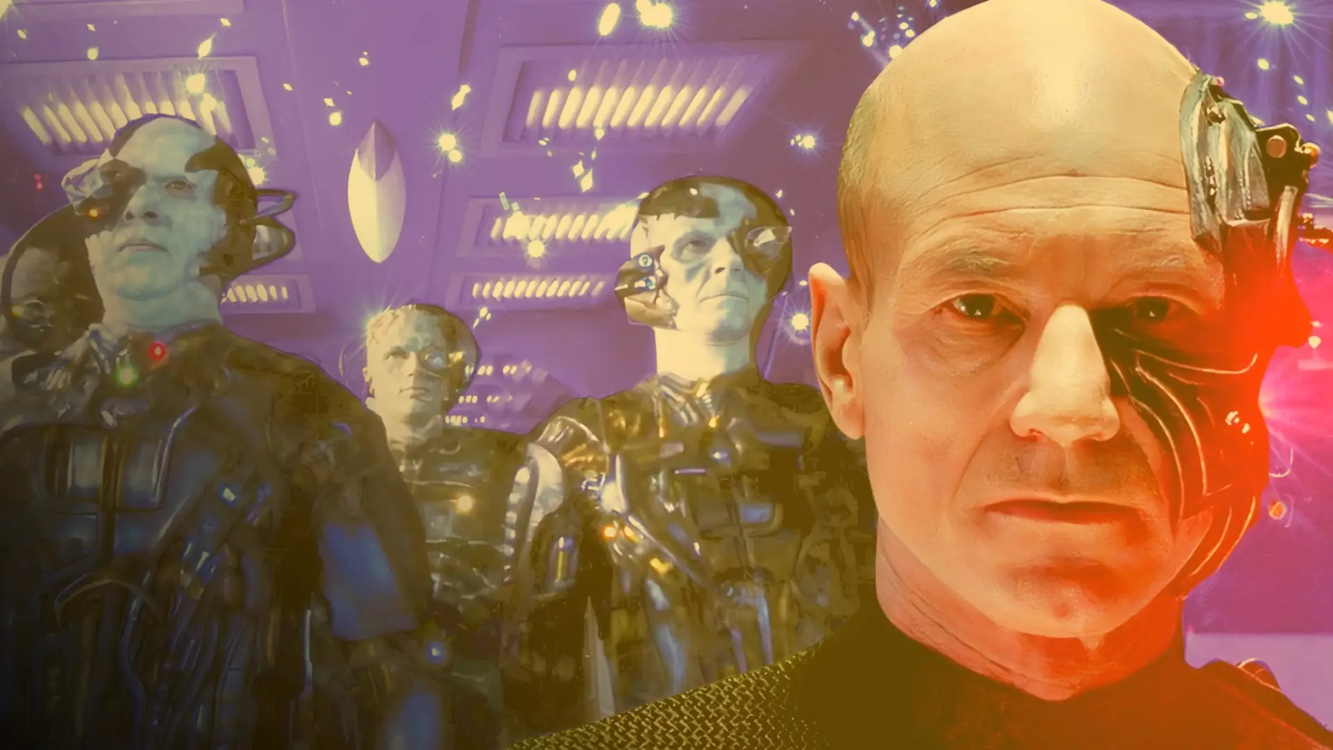 A science fiction image of cybernetic humanoids with mechanical implants and artificial intelligence enhancements, symbolizing the growing influence of AI and the risk of outsourcing human judgment.